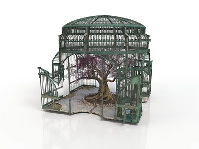 Ornate Glass Dome Greenhouse Architecture With Metal Frame And Tree Inside Design 3d model