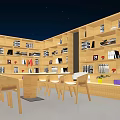 Modern Wooden Bookshelf With Books Decorative Items And Dining Table Setup 3d model