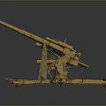 Vintage Yellow Rusted Artillery Weapon With Long Gun Barrel And Metal Mount