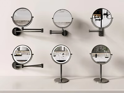 Wall Mounted and Tabletop Mirrors with Metal Stands Reflecting Interior Scenes 3d model