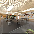 Traditional Exhibition Hall Interior With Wooden Ceiling Display Platforms And Chinese Signage
