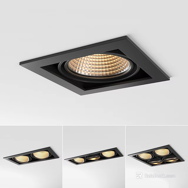 Modern Recessed Downlights Spotlights With Black Frame And Multiple Bulbs For Interior Lighting 3d model