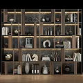 Modern Wooden Shelf Unit With Decorative Items Books Art Pieces And Built in Lighting