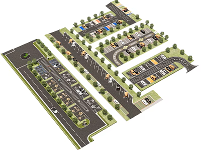 Well-planned Urban Road Facilities With Standard Parking Spaces And Reasonable Green Landscape Layout 3d model