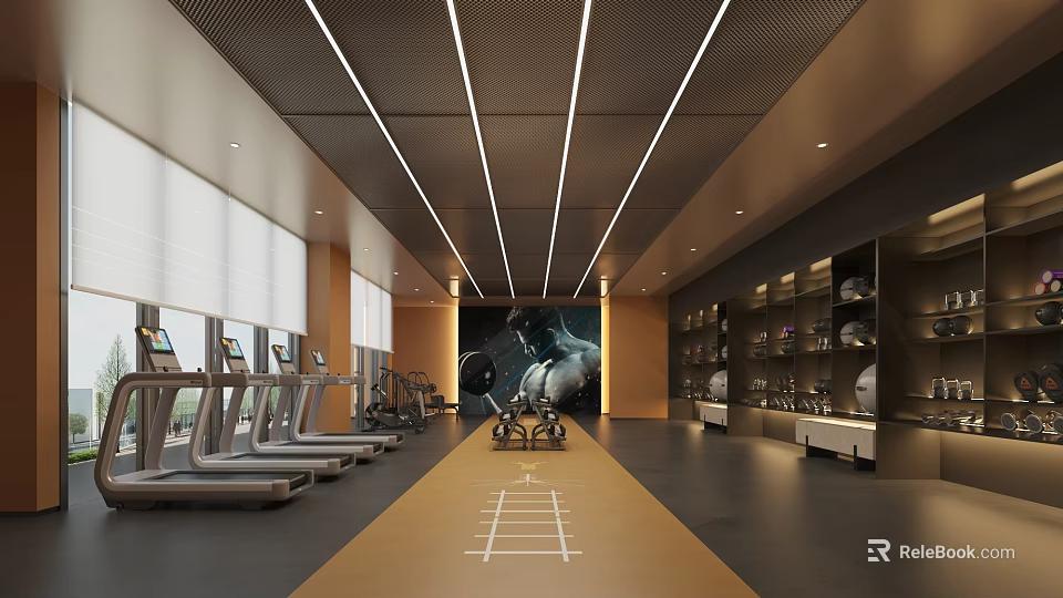 Modern Gym Interior With Fitness Equipment And Art 3d model 