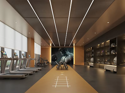 Modern Gym Interior With Fitness Equipment And Art 3d model