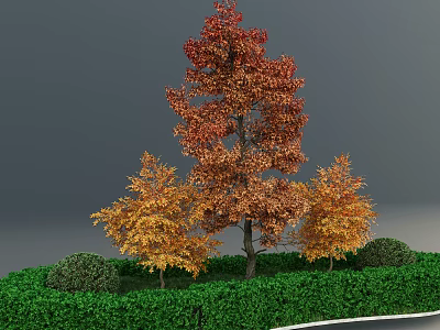 Autumn Arbor Featuring Red Orange Leaves Surrounded By Small Trees And Green Shrubs 3d model