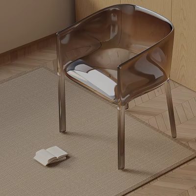 Transparent Acrylic Dining Chair On Woven Rug With Open Book And Wooden Floor 3d model
