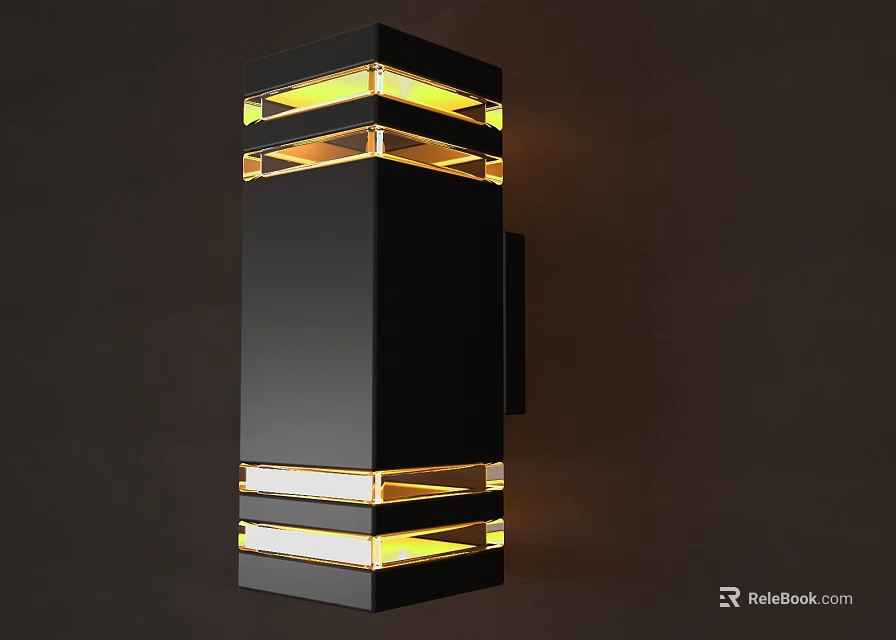 Modern Black Wall Lamp With Yellow Illuminated Layers And Sleek Design 3d model 