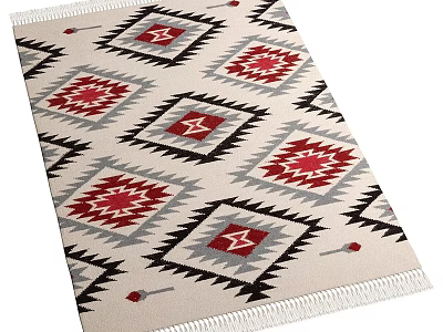 Traditional Square Area Rug With Diamond Geometric Red Black Gray Beige Design 3d model