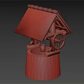 Traditional Well Shaped Garden Ornament With Wooden Roof Stone Base And Bucket Wheel Design