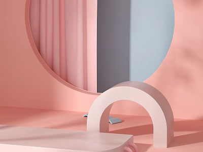 Modern Pink Gray Blue Display Stand With Circular Mirror And Arched Design 3d model