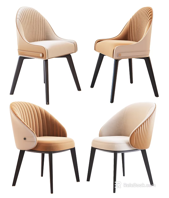 Modern Upholstered Dining Chairs With Curved Backrest Dark Legs And Beige Light Brown Hues 3d model 