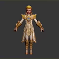Golden Haired Female Character With White And Gold Decorative Armor And Blue Gemstone