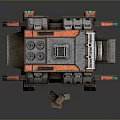 Sci Fi Mechanical Structure With Orange Gray Body Green Accents And Small Blocks 3d model
