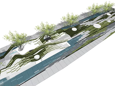Modern Garden Ornaments Design With Curved Pathways Trees And Circular Features 3d model