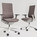 Modern Gray Fabric Office Chair With Adjustable Armrests And White Rolling Casters Base