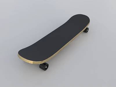 Black Deck Skateboard With Gold Trim And Smooth Rolling Black Wheels 3d model
