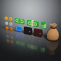 Decorative Ornament Set Featuring Gold Coins Green Banknotes Wallets And Money Bag