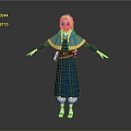 Game and Movie Character with Blonde Hair Green Eyes Blue Coat and Dress White Shoes