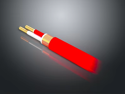 High Quality Red Industrial Cable with Golden Connectors and White Inner Layer 3d model
