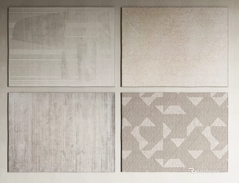 Square Rugs Featuring Different Textured Designs and Geometric Patterns in Beige Gray 3d model