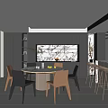 Modern Restaurant Interior With Open Design Dining Table And Pendant Lights 3d model
