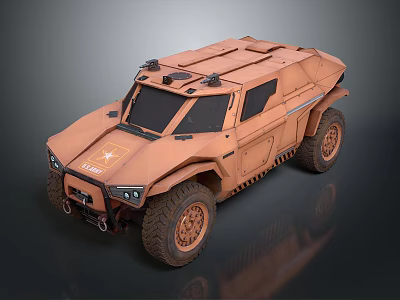 Brown Armored Offroad Functional Vehicle With Large Tires And Lights 3d model