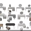 Various Style Dressing Tables With Round Mirrors Matching Stools And Storage Drawers 3d model