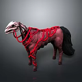Horse 3D Art With White Skeletal Head Brown Body Black Tail And Red Winding Structures