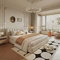 Elegant Modern Bedroom Interior With Upholstered Bed Pillows Chandelier Windows Chair And Area Rug