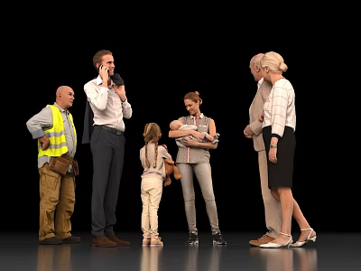 Diverse Group of People Including Worker Adult Child Baby and Elderly Interacting Together 3d model