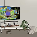TV Displaying Totoro And Child On TV Stand Beside Green Plant And White Plush Toy