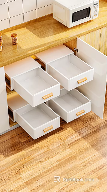 Elegant Decorative Ornament Set Stored In White Drawer Boxes With Wooden Handles 3d model 