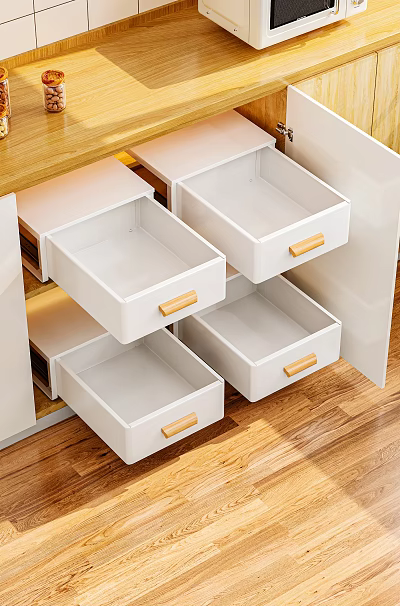 Elegant Decorative Ornament Set Stored In White Drawer Boxes With Wooden Handles 3d model