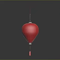 Red Lantern Decorative Furniture With White Stripes Silver Accents And Hanging Tassel Design
