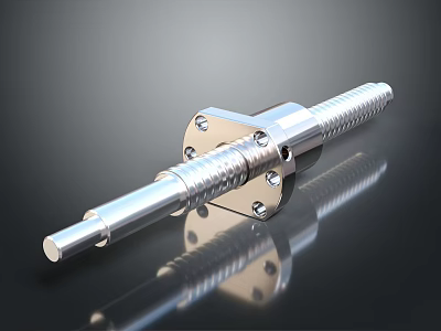 Shiny Silver Metal Hardware Tool Threaded Rod With Flange And Nut Design 3d model