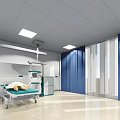 Medical Room Interior With Medical Bed Equipment Blue Walls White Ceiling Lighting And Windows