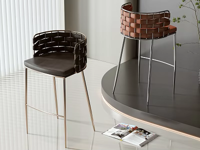 Modern Bar Stools Featuring Woven Backrest And Metal Legs In Modern Interior 3d model