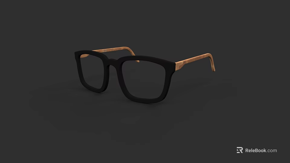 Modern Black Frame Eyeglasses With Wooden Temples And Square Lenses 3d model 