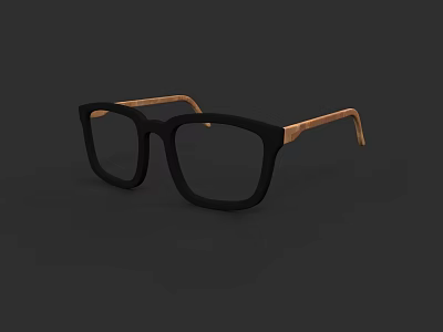Modern Black Frame Eyeglasses With Wooden Temples And Square Lenses 3d model