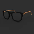 Modern Black Frame Eyeglasses With Wooden Temples And Square Lenses