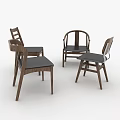 Stylish Four Different Design Modern Wooden Accent Chairs With Black Cushions