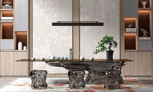 New Chinese Tea Table and Chair Tea Table and Chair Combination 3d model