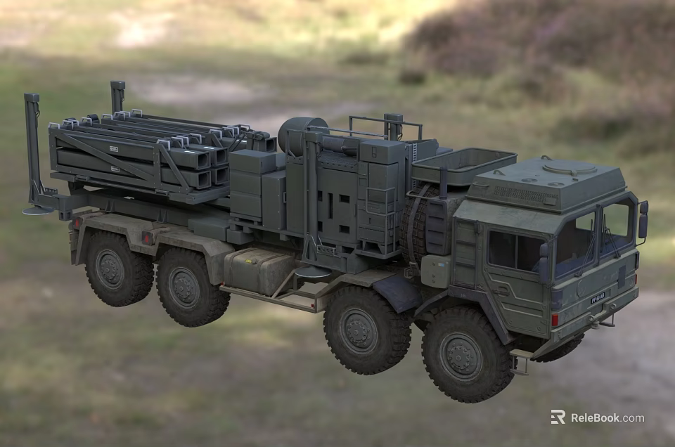 Green Military Utility Vehicle With Multi Wheel Design And Large Equipment Transport 3d model 
