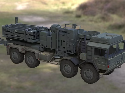 Green Military Utility Vehicle With Multi Wheel Design And Large Equipment Transport 3d model