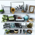 Modern wall shelf bookshelf decoration combination 3d model