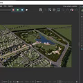 Urban Square Landscape Featuring Central Lake Lush Green Spaces Pedestrian Paths And Surrounding Buildings