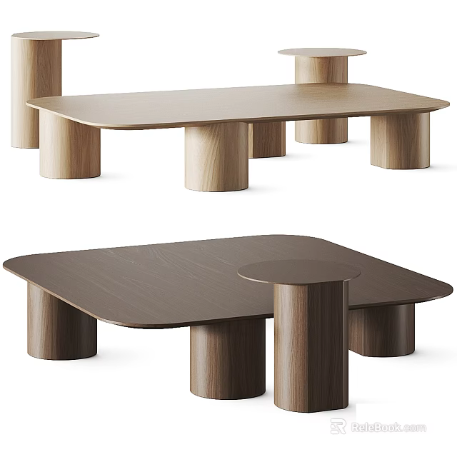 Minimalist Modern Wooden Dining Table With Cylindrical Legs And Sleek Rectangular Top 3d model