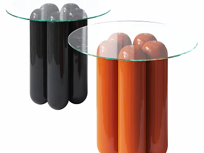 Modern Coffee Table with Black and Orange Cylindrical Supports and Glass Top 3d model
